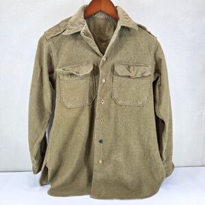 Vintage 40s WWII Era Wool Military Shirt Olive Drab Patched Distressed Sz S